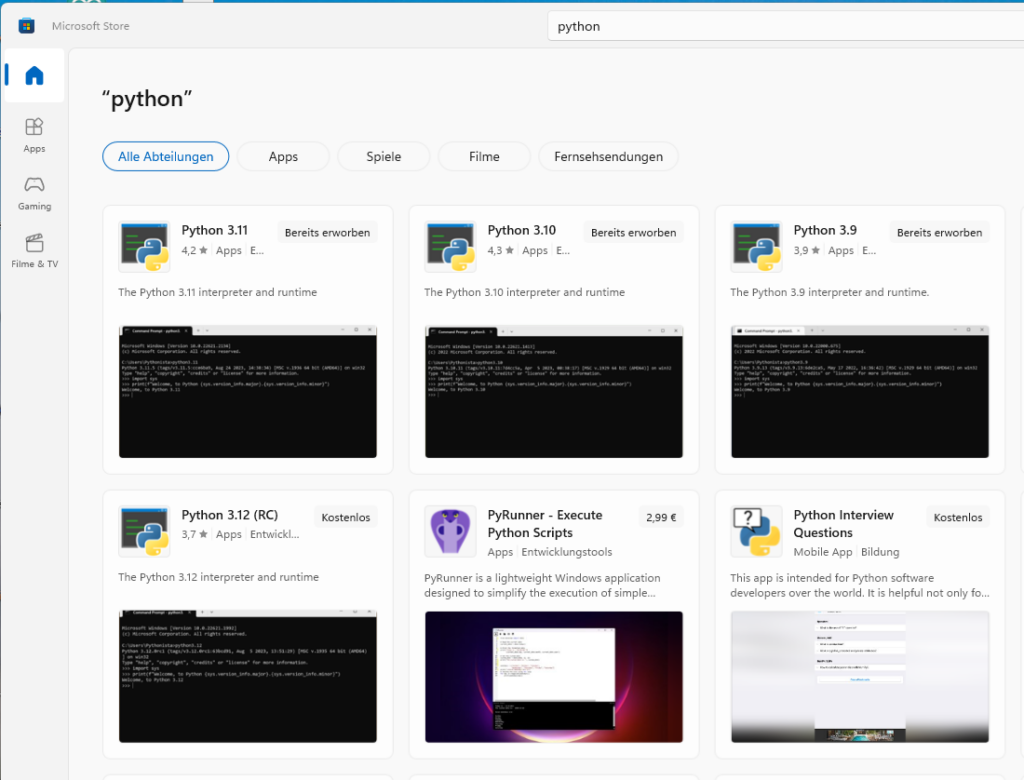 Python im Microsoft Store